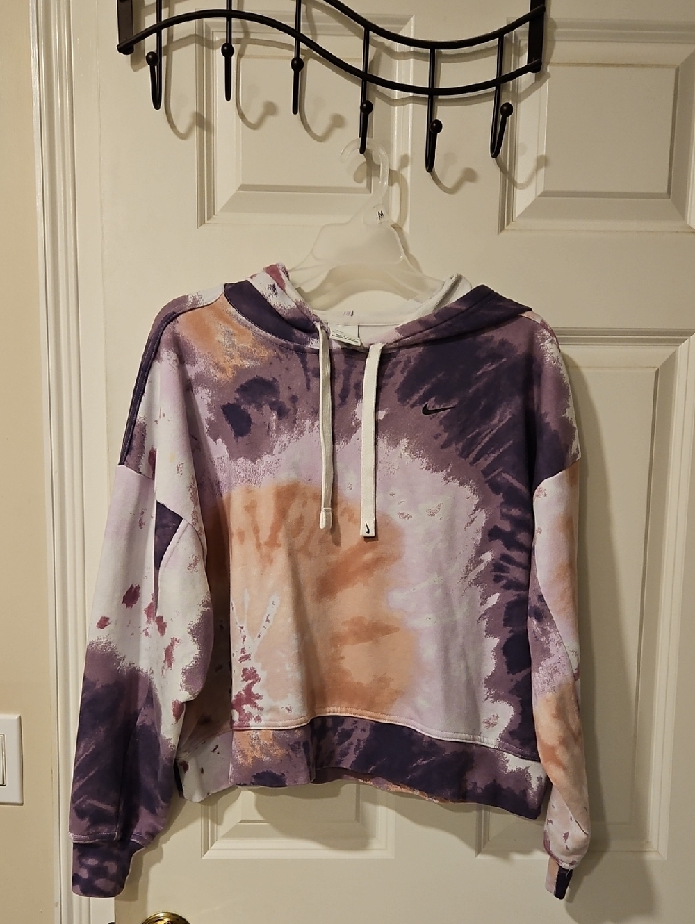 Nike Tie-Dye Cropped Hoodie in Purple, Peach & Lavender